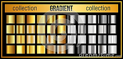 Big collection of round gold and silver gradient. Set of metallic glare. Vector Illustration