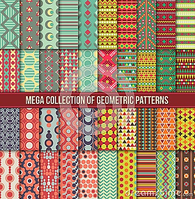 Big collection of seamless colorful retro patterns Vector Illustration