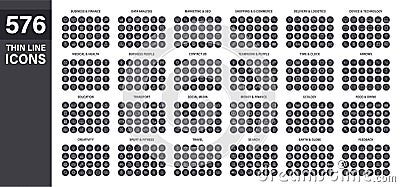 Big collection of 576 thin line icon. Web icons. Business, finance, seo, shopping, logistics, medical, health, people, teamwork, Vector Illustration