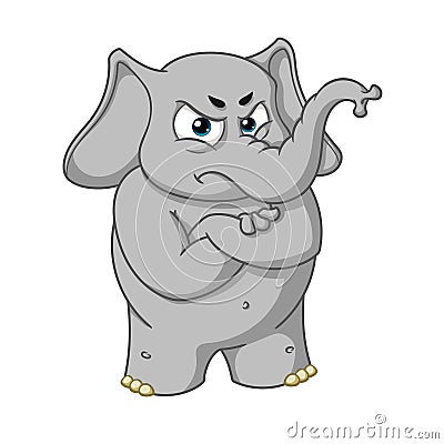 Big collection vector cartoon characters of elephants on an isolated background. Angry, arms crossed Vector Illustration
