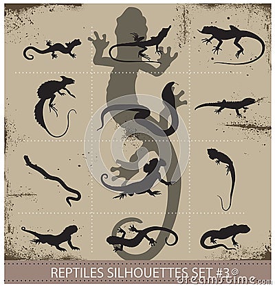 Big collection of vector reptiles silhouettes Vector Illustration