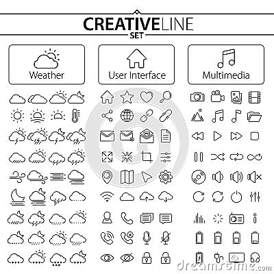 Big Collection of Weather, User Interface and Multimedia Icons Vector Illustration