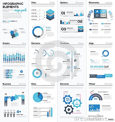 Big colletion of blue infographic business vector elements Vector Illustration