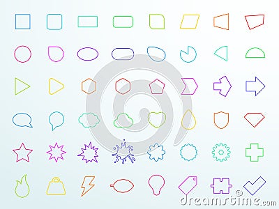 Big Colourful Generic Outline Icon Shapes Set Vector Vector Illustration