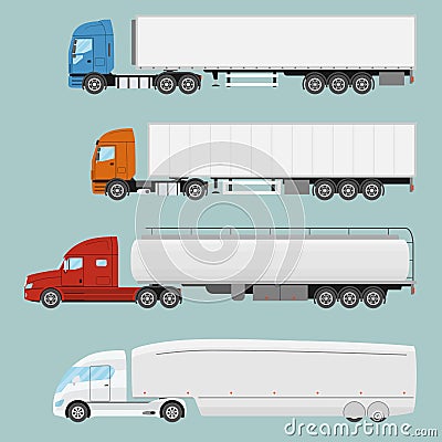 Big commercial semi truck with trailer. Trailer truck in flat style isolated. Vector Illustration