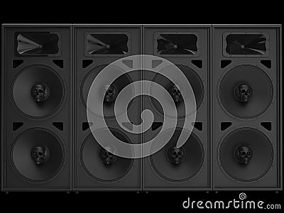 Big concert music loudspeakers with skulls in the center Stock Photo