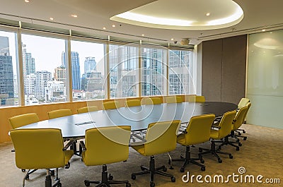 Big conference room in high office building Stock Photo