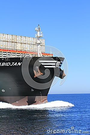 Big container ship MSC ABIDJAN sailing in open waters. Editorial Stock Photo