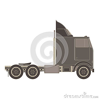 Big container truck side view monochrome flat in gray color theme Vector Illustration