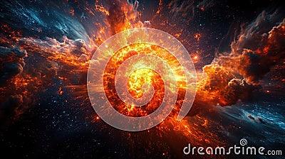 Big cosmic explosion, Big Bang concept, science fiction cosmic wallpaper illustration Cartoon Illustration