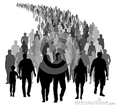 Big crowd of people is moving. Silhouette vector. Vector Illustration