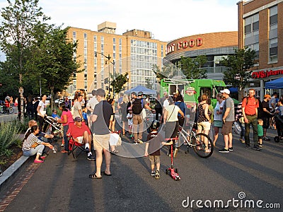 Big Crowd People at the Outdoor Festival at Cathedral Commons Editorial Stock Photo