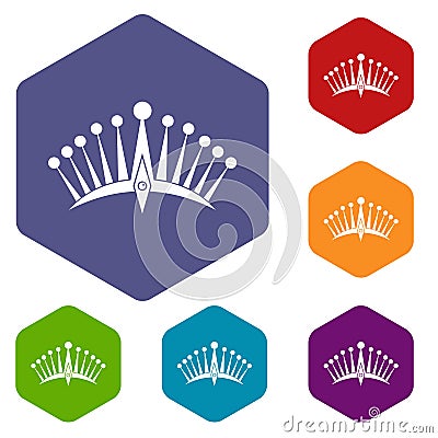 Big crown icons set hexagon Vector Illustration