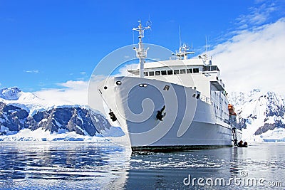 Big cruise ship in Antarctic waters Stock Photo