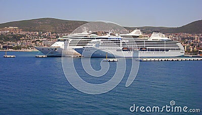 2 big cruise ships docked in Kusadasi, Turkey Stock Photo