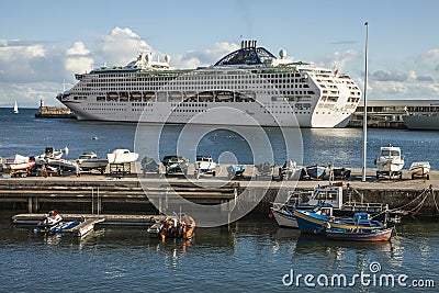 A big cruiser ship in the harbor of Funchal, Madeira. Editorial Stock Photo