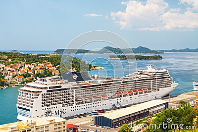 Big Cruising ship of the MSC Magnifica in Croatian town Dubrovnik Editorial Stock Photo