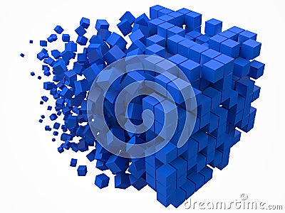 Big cubic data block. made with smaller blue cubes. 3d pixel style vector illustration. Vector Illustration