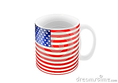 Big cup mug in color of american flag isolated on white, 3d illustration Cartoon Illustration