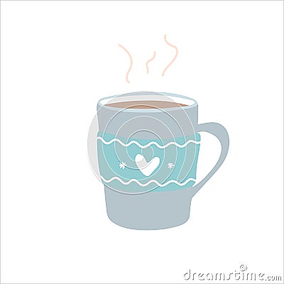 big cup with tea or coffe, flat design vector illustration hand drawing. cartoon Vector Illustration