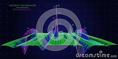 Big data. Abstract background with color grid and data on dark blue. Technology 3d polygonaly concept. Presentation analysis of Vector Illustration