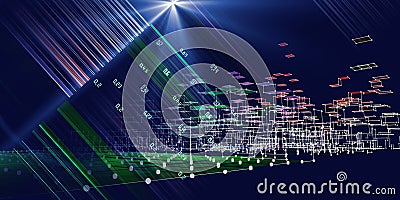 Big data. Abstract grid mesh analysis data on blue background with blurred lines and spot. City network concept. 3d diagram Stock Photo