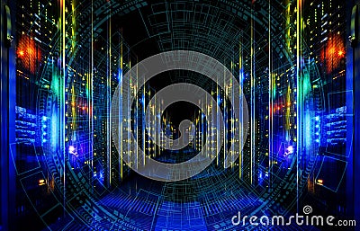 Big data abstract visualization. Futuristic aesthetic design. Big data background with HUD elements. on storage tapes in modern Stock Photo