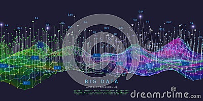 Big data. Abstract visualization polygonal algorithm grid analyze data. Quantum cryptography concept. Blockchain. Analytics Vector Illustration
