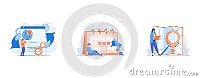 Big data analysis, Event calendar notification, Internet order delivery tracking, Vector Illustration