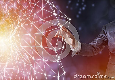 Big data analysis futuristic concept with network mesh and artificial intelligence, 3D rendering Stock Photo