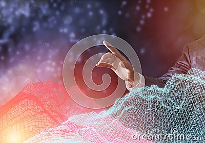 Big data analysis futuristic concept with network mesh and artificial intelligence, 3D rendering Stock Photo