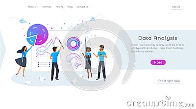 Big data analysis graphs charts. Online statistics and data analytics concept. Analysis of financial data. Vector Illustration
