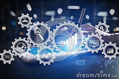 Big data analytics. BI business intelligence concept with chart and graph icons on virtual screen. Stock Photo