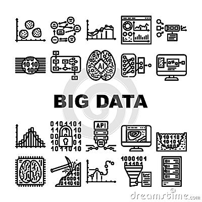 big data analytics hadoop icons set vector Vector Illustration