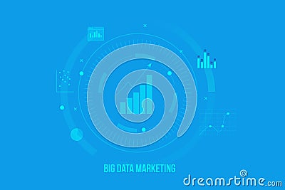 Big data analytics and internet marketing technology concept. Big data visualization and marketing automation abstract background. Vector Illustration