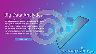 Big data analytics vector infographic,ai or artificial intelligence in smartphone,speed data transfer by Cloud technology,storage Vector Illustration