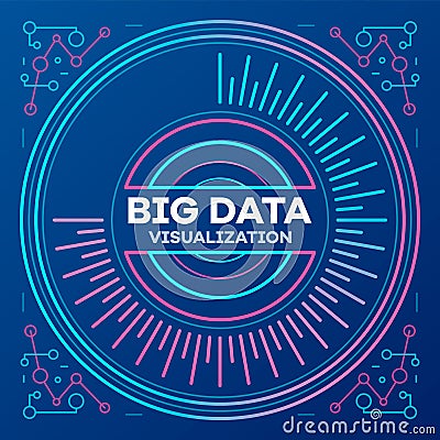 Big data banner, outline style Vector Illustration