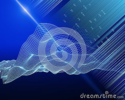 Big data. Business visualization of artificial intelligence. Quantum virtual cryptography concept with blurred lines. Blockchain. Stock Photo