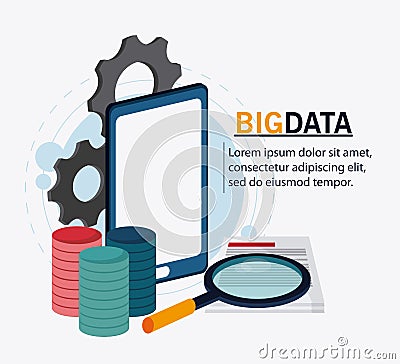 Big data center base and web hosting icon set Vector Illustration