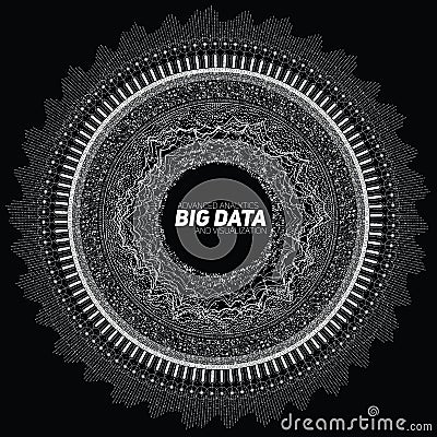 Big data circular grayscale visualization. Futuristic infographic. Information aesthetic design. Visual data complexity. Vector Illustration