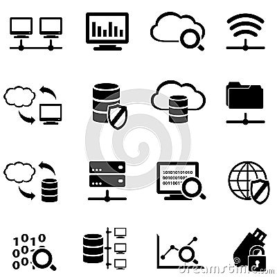 Big data and cloud computing icon set Vector Illustration
