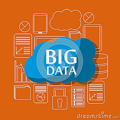 Big data cloud security file storage information server center Vector Illustration