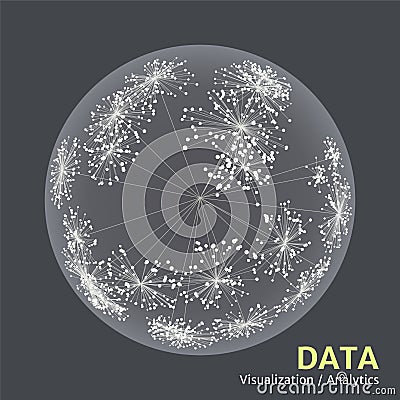 Big data complexity visual representation. Cluster analysis visualization. Advanced analytics. Graphic abstract background. Vector Illustration
