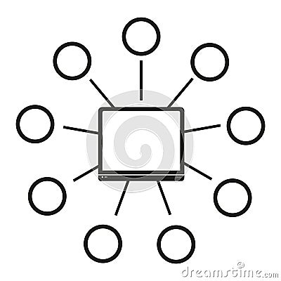 Big data Computer communication with others Vector black icon on white background. Vector Illustration