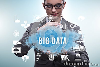 Big data concept with business people pressing virtual buttons Stock Photo