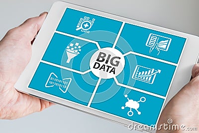 Big data concept. hand holding tablet Stock Photo