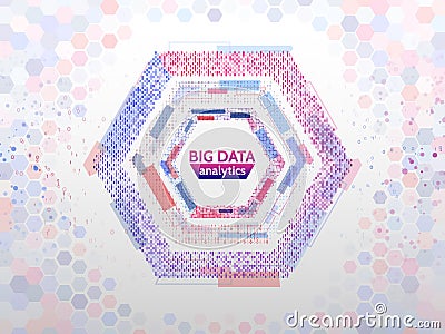 Big data connection structure. Abstract element with lines, dots and binary code. Big data visualization. Vector Illustration