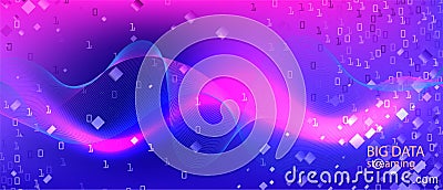 Big Data Cyber Vector Landing Page. Fractal Flow Code Computing Abstract Modern Layout. Matrix Falling Binary Code. Cyber Vector Illustration