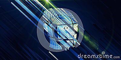 Big data. 3D rendering of abstract background with wireframe human head cyborg. Big data. Futuristic analytics artificial Stock Photo