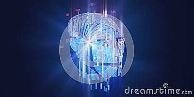 Big data. 3D rendering of abstract background with wireframe human head cyborg. Big data. Futuristic analytics artificial Stock Photo